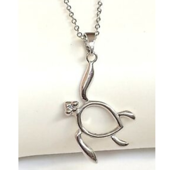Sterling Silver 925 Sea Life Turtle Necklace 18" - Picture 1 of 8